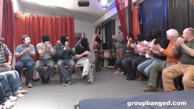 Sweet thing's bukkake action by Group Banged